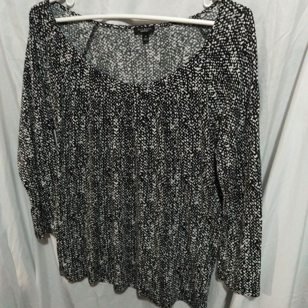Talbot's Size M Shirt 3/4 Sleeve  Black And White All Over Print